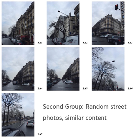 Grouping of images showing various buildings and streets in Paris, representing random street photos with similiar content. 